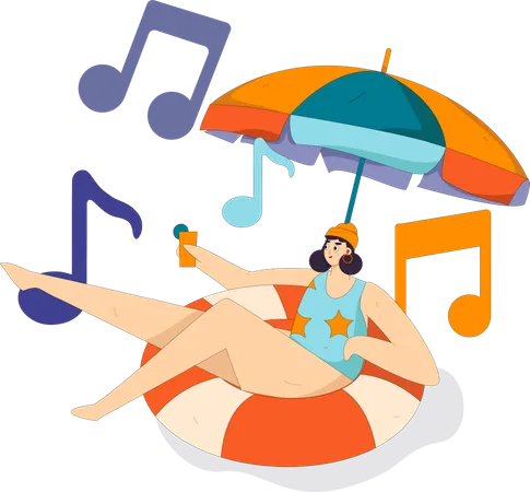 Girl enjoying song on vacation  Illustration