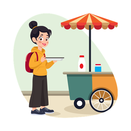 Girl Enjoying Street Food  Illustration