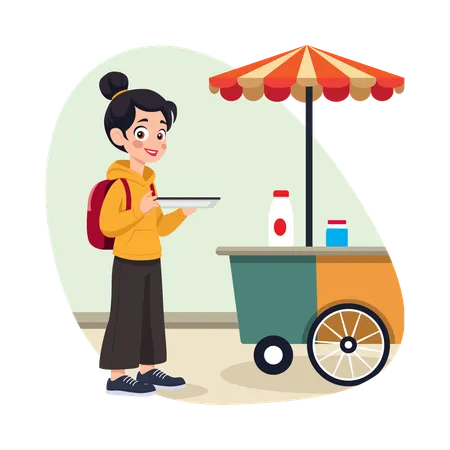 Girl Enjoying Street Food  Illustration