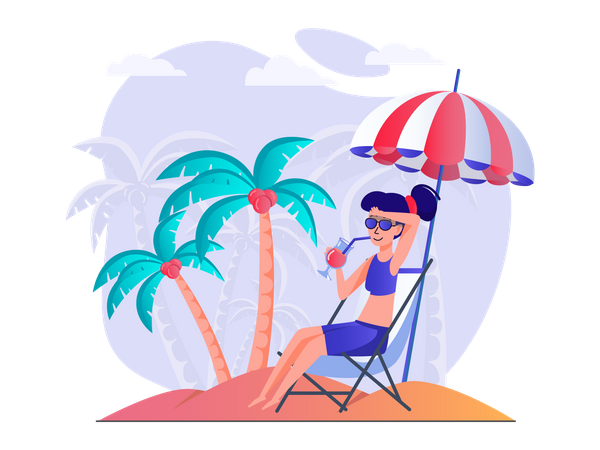 Girl enjoying summer at the beach Illustration
