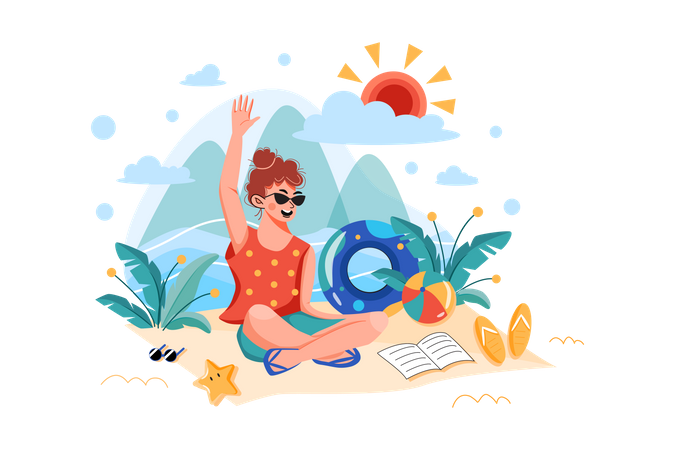 Girl enjoying summer vacation Illustration
