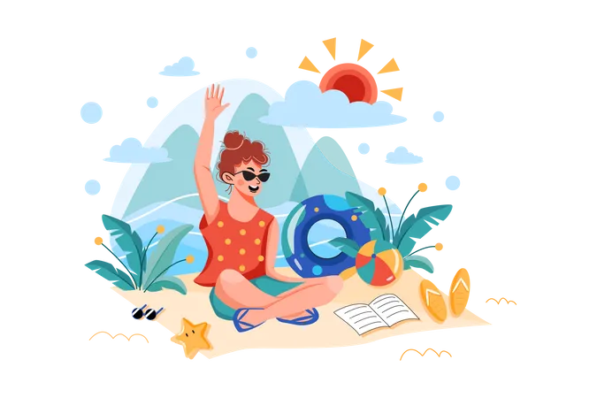 Girl enjoying summer vacation  Illustration