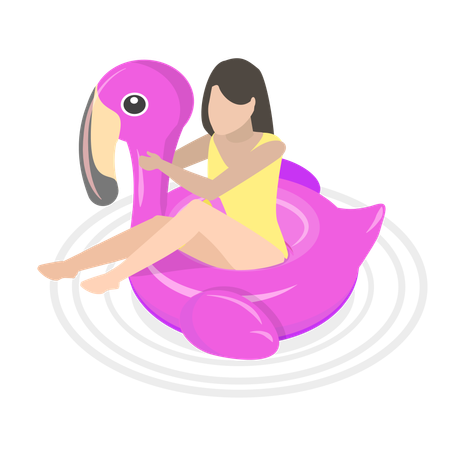 Girl enjoying summer vacation by sitting in pool  Illustration