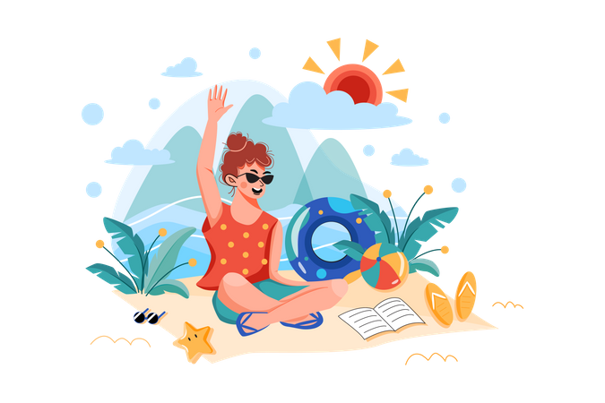 Girl enjoying summer vacation  Illustration