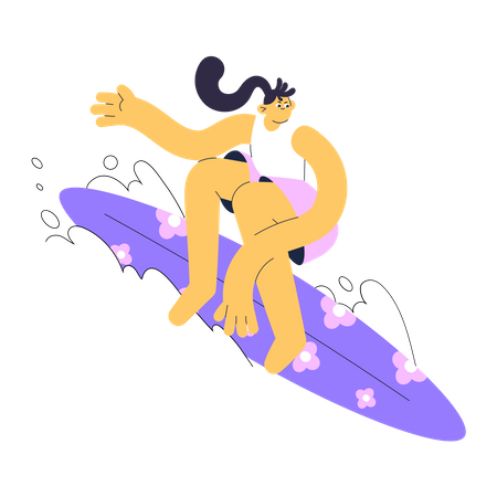 Girl Enjoying Surfing  Illustration