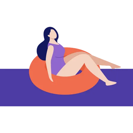 The Girl With The Rubber Ring Is In The Pool Illustration