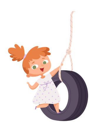 Girl enjoying tire swing Illustration