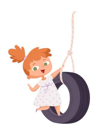 Girl enjoying tire swing Illustration