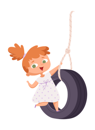 Girl enjoying tire swing  Illustration