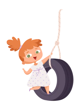 Girl enjoying tire swing  Illustration