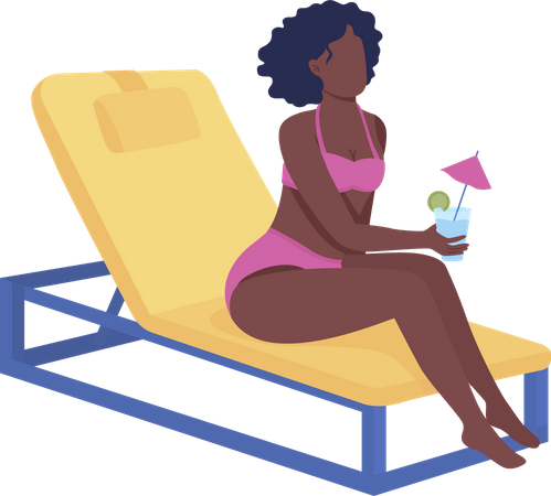 Girl enjoying tropical drink on beach Illustration