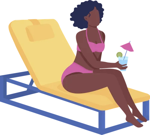 Girl enjoying tropical drink on beach Illustration