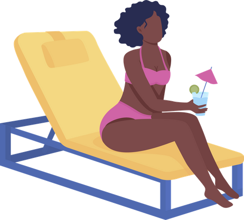 Girl enjoying tropical drink on beach  Illustration