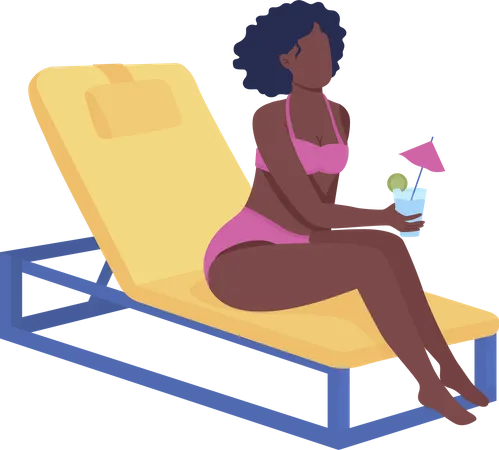 Girl enjoying tropical drink on beach  Illustration