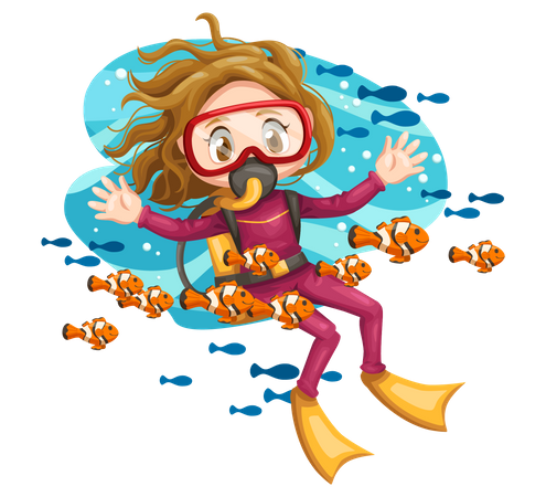 Girl enjoying underwater dive Illustration