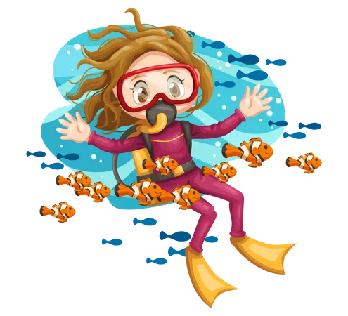 Girl enjoying underwater dive  Illustration