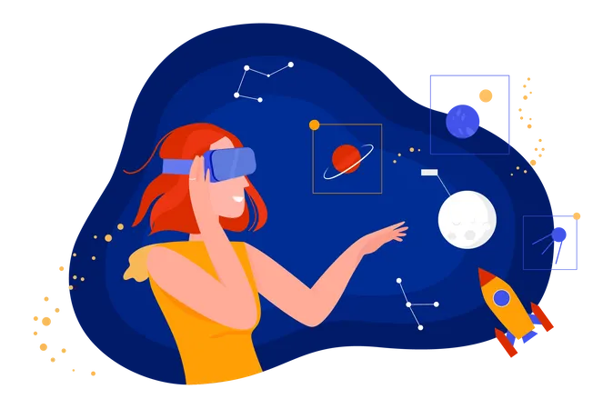 Girl enjoying virtual galaxy  Illustration