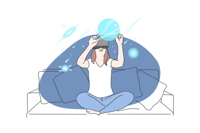 Girl enjoying virtual galaxy  Illustration