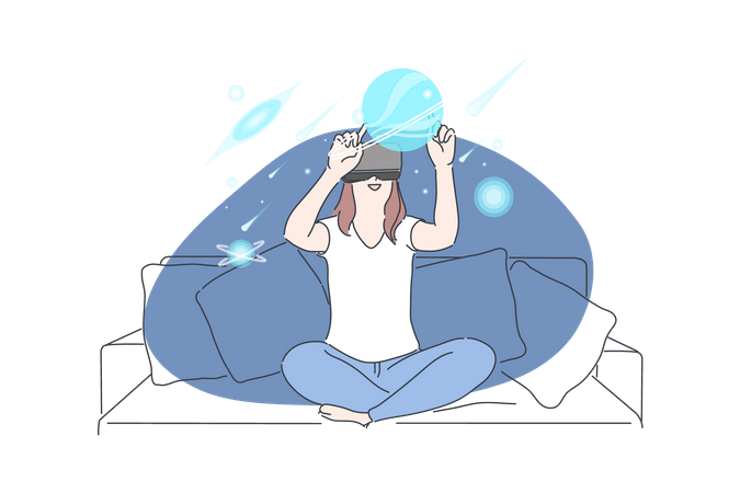 Girl enjoying virtual galaxy  Illustration