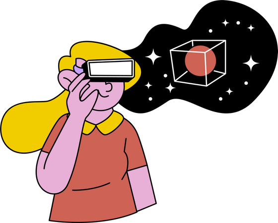 Girl enjoying VR space  Illustration