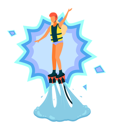Girl enjoying water jetpack Illustration