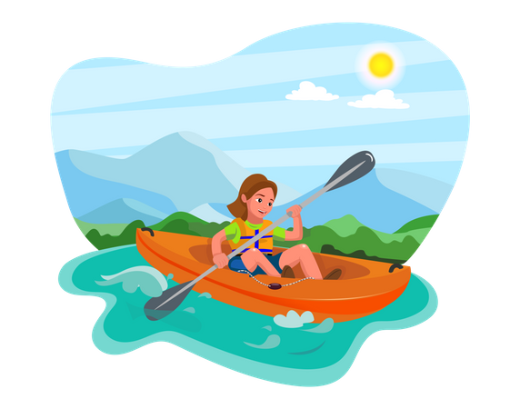 Girl enjoying water rafting Illustration