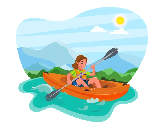 Girl enjoying water rafting  Illustration