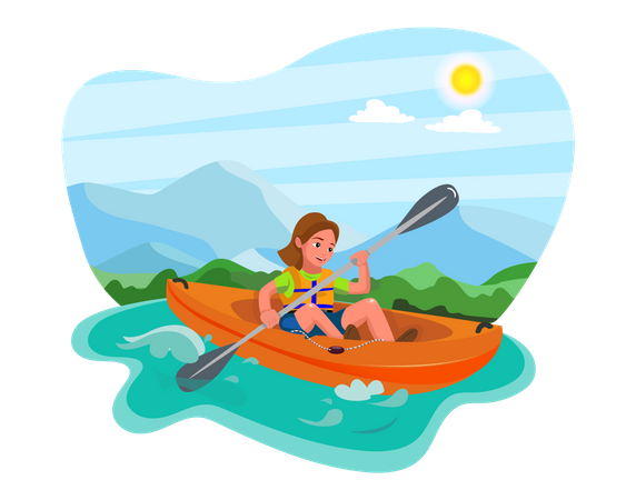 Girl enjoying water rafting  Illustration