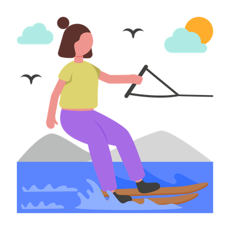 Girl enjoying Water Ski  Illustration
