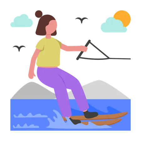 Girl enjoying Water Ski  Illustration