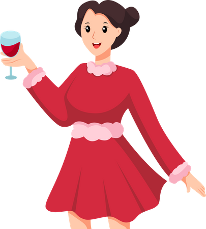 Girl enjoying wine Illustration
