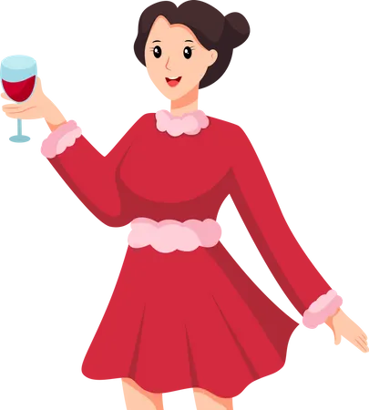 Girl enjoying wine Illustration