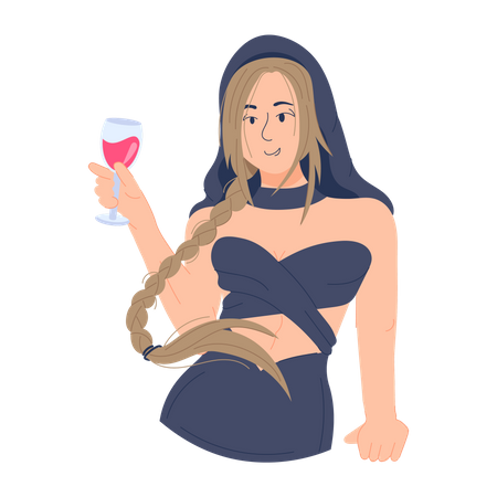 Girl Enjoying Wine  Illustration