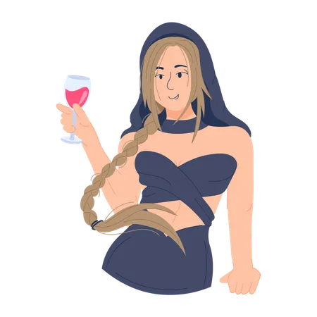 Girl Enjoying Wine Illustration