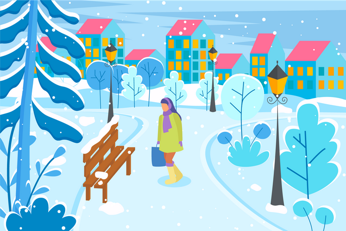 Girl enjoying winter  Illustration