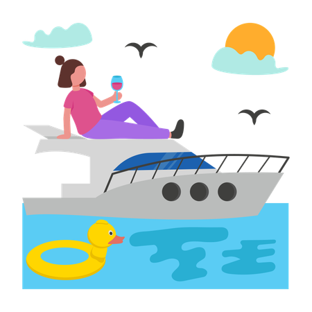 Girl enjoying Yacht Party  Illustration