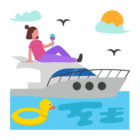 Girl enjoying Yacht Party  Illustration