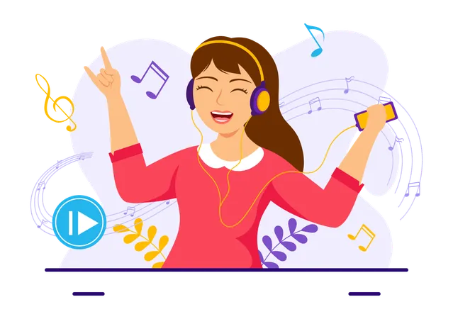 MP 3 Player Vector Illustration With Musical Notation Headphones Headset And Phone Of Music Listening Devices In Mobile App On Flat Background イラスト