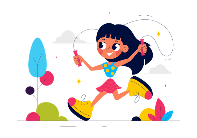 Girl enjoys rope jump  Illustration