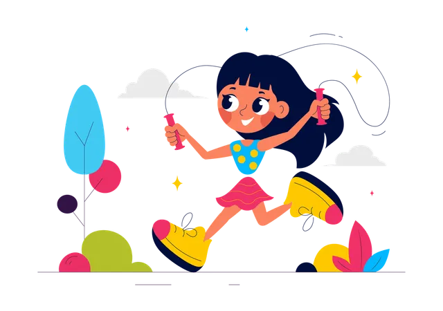 Girl enjoys rope jump  Illustration