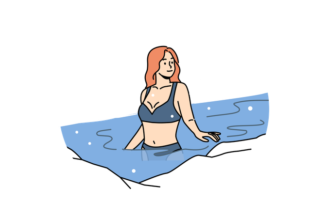 Girl enjoys swimming in pool  Illustration