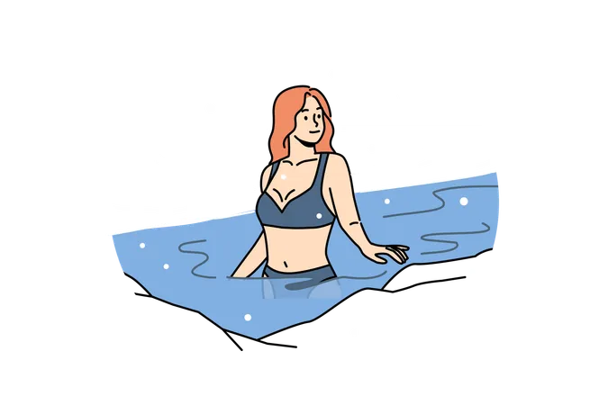 Girl enjoys swimming in pool  Illustration