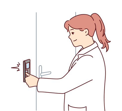 Girl enter unlock pin in door lock  Illustration