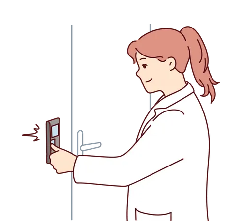 Girl enter unlock pin in door lock  Illustration