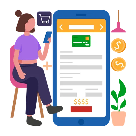 Girl Entering Payment Details  Illustration