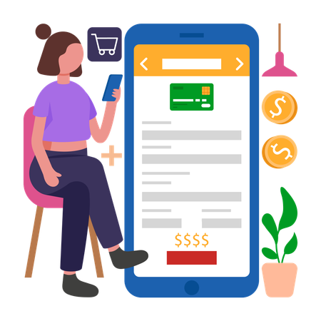 Girl Entering Payment Details  Illustration