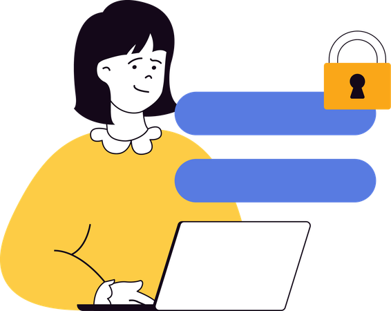 Girl entering security password on laptop  Illustration