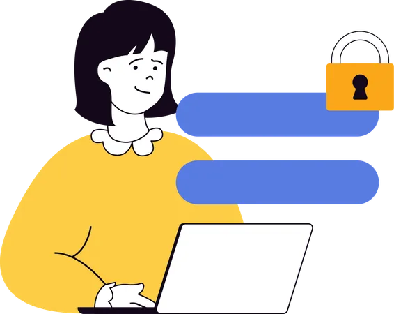 Girl entering security password on laptop  Illustration