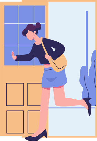Girl entering through door  Illustration