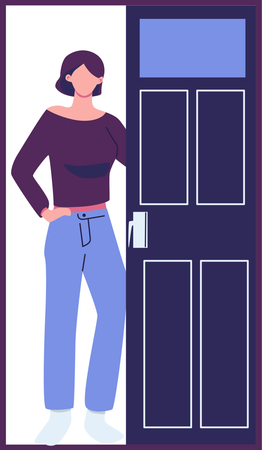 Girl entering through door  Illustration